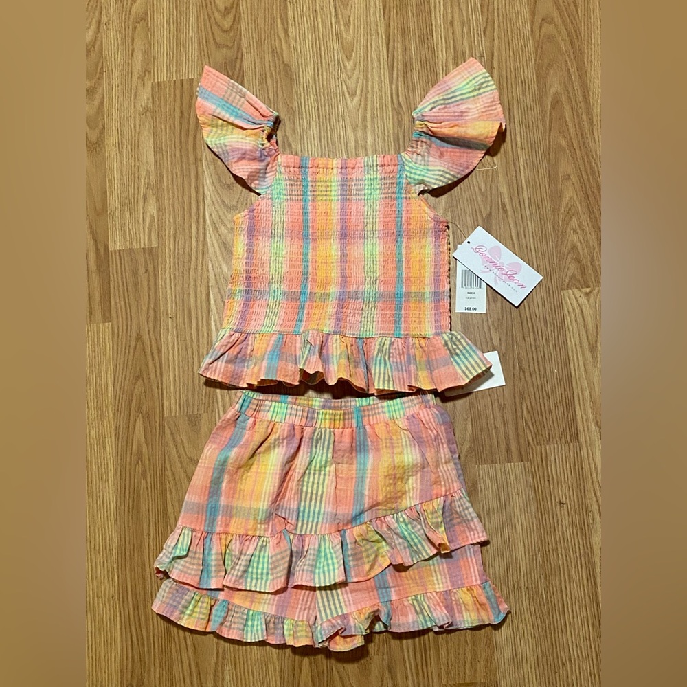 Bonnie Jean Pastel Plaid Short Ensemble 100% Cotton